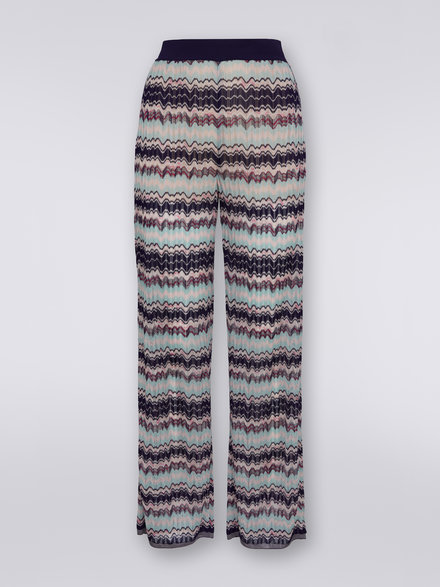 Straight ribbed viscose trousers with jacquard technique, Pink, Blue & Light Blue - DS23SI0IBK021OSM8N9