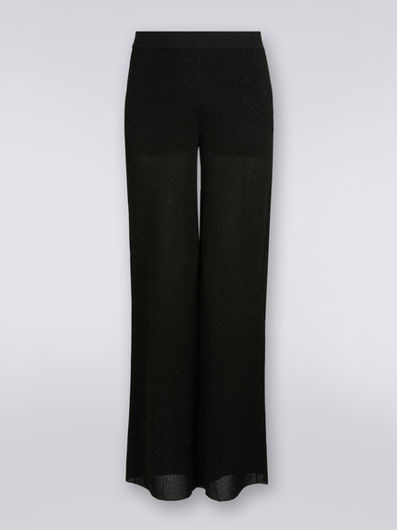 Flared trousers with chevron and Lurex sections, Black    - DS23SI0JBK021PS91ED