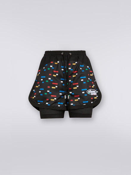 Shorts in technical fabric with pixel print, Black & Multicoloured  - DS23SI1FBW00LWS91E8