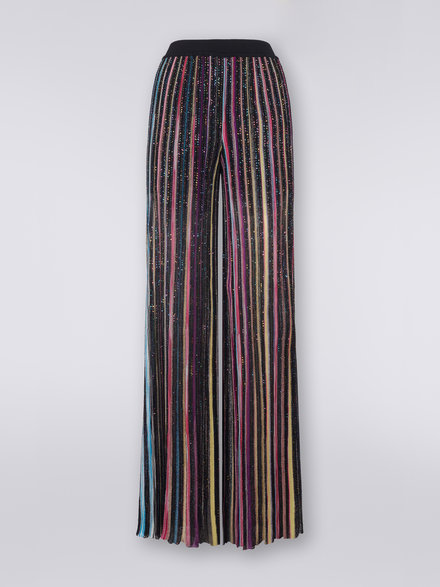 Striped palazzo trousers with sequins, Black & Multicoloured - DS23SI1WBK023RS91E3