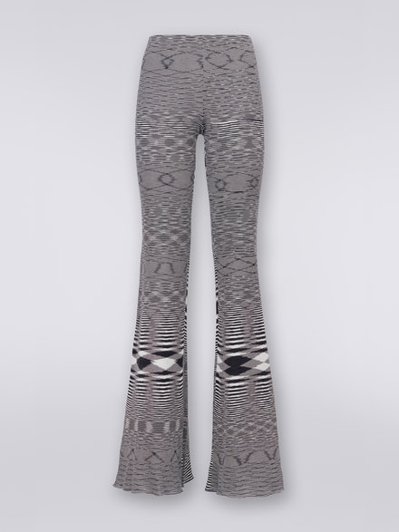 Slub cotton and viscose flared trousers, Black & White - DS23SI1XBK020KF9001