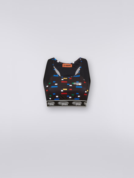 Camiseta corta de tejido elástico con logotipo tradicional y banda elástica con logotipo, Negro & Multicolor  - DS23SK1EBJ00ERS91E8