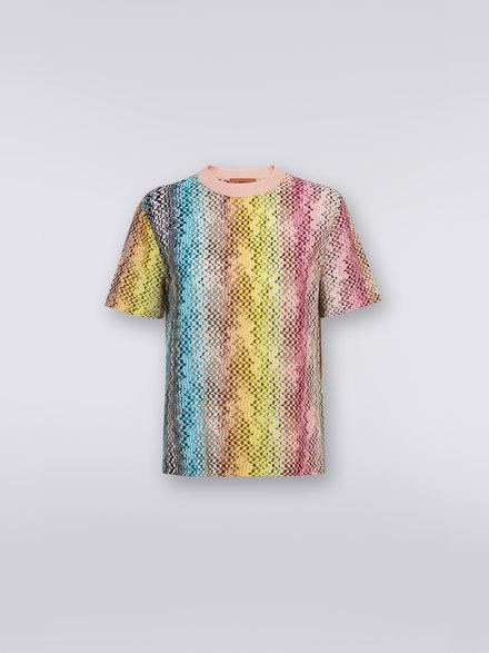 Camiseta de cuello redondo de algodón con efecto glitch, Multicolor  - DS23SL0CBR00JTSM8KR