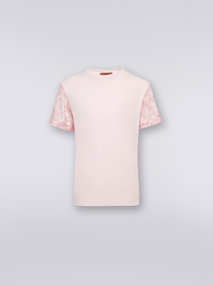 Cotton crew-neck T-shirt with knitted inserts, Pink   - DS23SL0GBJ00F8S30B4