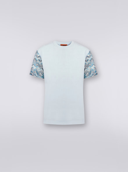 Camiseta de cuello redondo de algodón con detalles de punto, Celeste - DS23SL0GBJ00F8S729Y