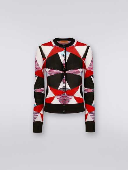 Viscose blend cardigan with star pattern, White, Black & Red - DS23SM09BK021BSM8NV
