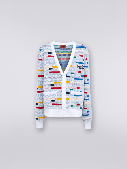 Cárdigan en punto de algodón con logotipo, Blanco & Multicolor Tradicional - DS23SM1SBK023DS017M