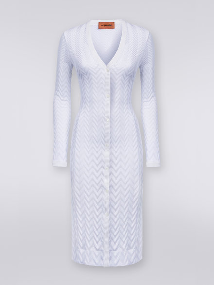 Long cotton and viscose cardigan with tone-on-tone chevron, White  - DS23SM1TBR00JE14001