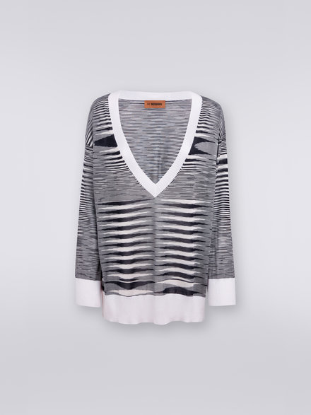 V-neck sweater in viscose blend, Black & White - DS23SN08BK020KF9001