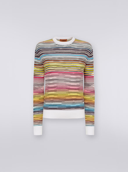 Wool and viscose blend crew-neck pullover with contrasting trim, Multicoloured - DS23SN0SBK020ISM8M2