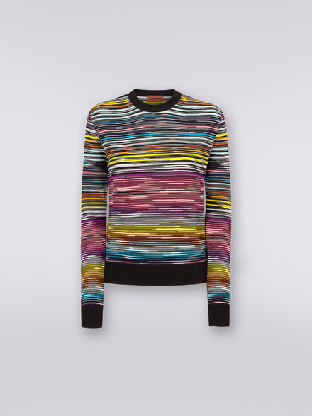 Wool and viscose blend crew-neck pullover with contrasting trim, Multicoloured - DS23SN0SBK020ISM8M3