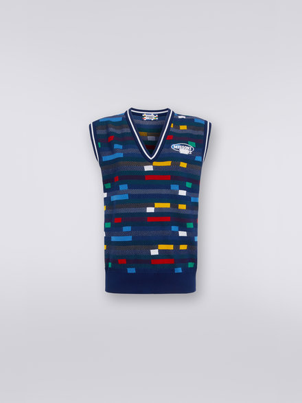 Chaleco de algodón con píxel multicolor y logotipo, Azul Oscuro - DS23SN16BK023DS729W