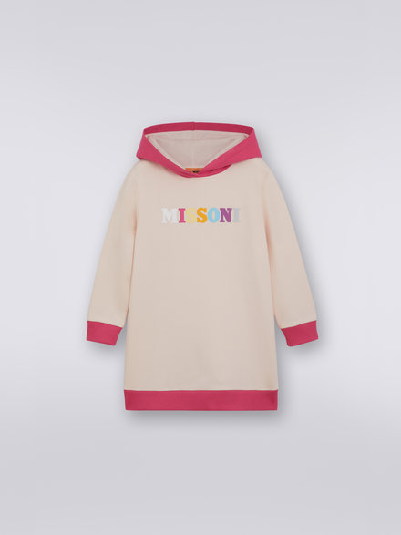 Cotton dress with hood and multicoloured logo, Pink   - KS23SG01BV00DES30C0