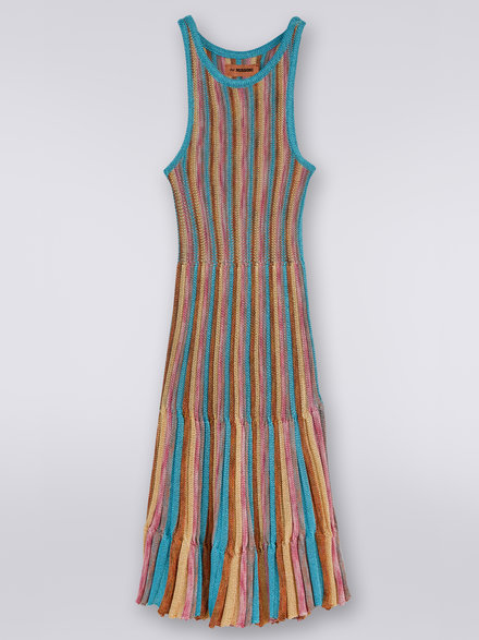 Multicoloured striped long dress with lurex and contrasting trim, Multicoloured  - KS23SG0DBV00DESM923