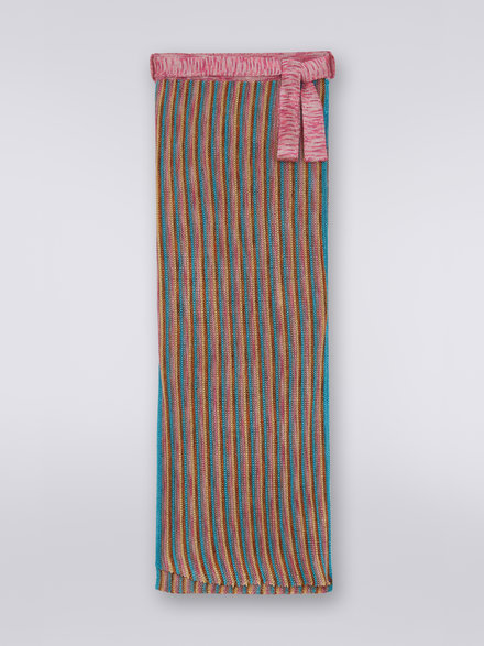 Multicoloured striped long skirt with lurex and contrasting belt, Multicoloured  - KS23SH02BV00DESM923