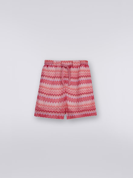 Multicoloured viscose chevron shorts, Pink   - KS23SI01BV00DES30BY