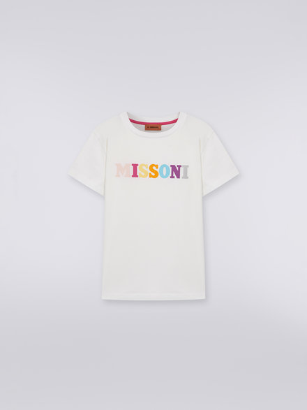 Crew-neck cotton T-shirt with multicoloured logo, Multicoloured  - KS23SL0BBV00DFS019I