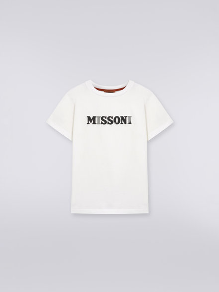Crew-neck cotton T-shirt with contrasting logo, White  - KS23SL0DBV00DFS019E
