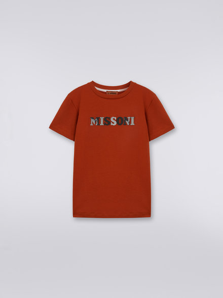 Crew-neck cotton T-shirt with contrasting logo, Rust - KS23SL0DBV00DFS207M