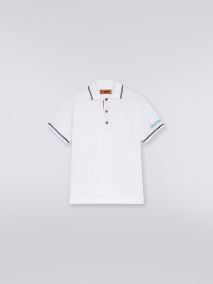 Cotton polo shirt with piping and contrasting logo, Multicoloured  - KS23SN05BV00DFS019E