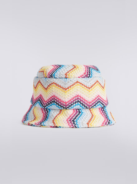 Zigzag crocheted cotton blend bucket hat, Multicoloured  - KS23SS08BV00DFSM923