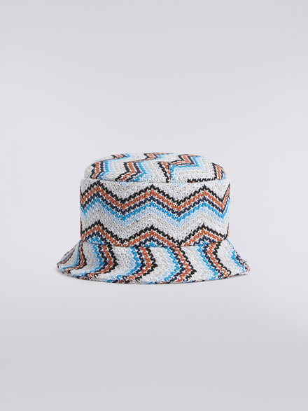 Zigzag crocheted cotton blend bucket hat, Multicoloured  - KS23SS08BV00DFSM924