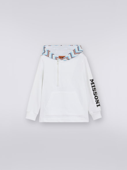 Cotton sweatshirt with hood, zigzag insert and logo, Multicoloured  - KS23SW05BV00DFS019C