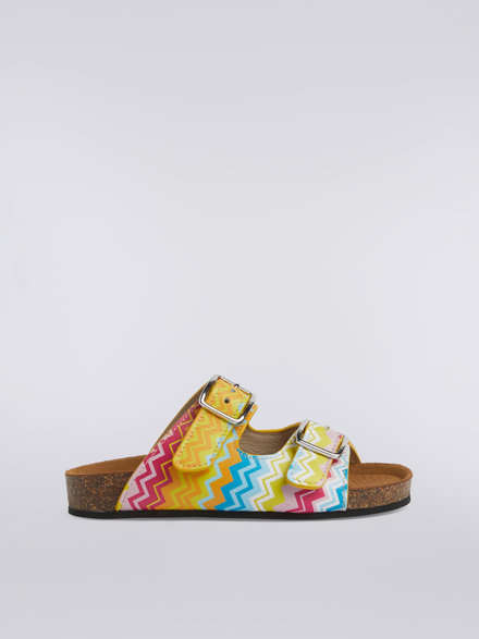Flat sandals with double zigzag patterned band, Multicoloured  - KS23SY02BV00DESM923