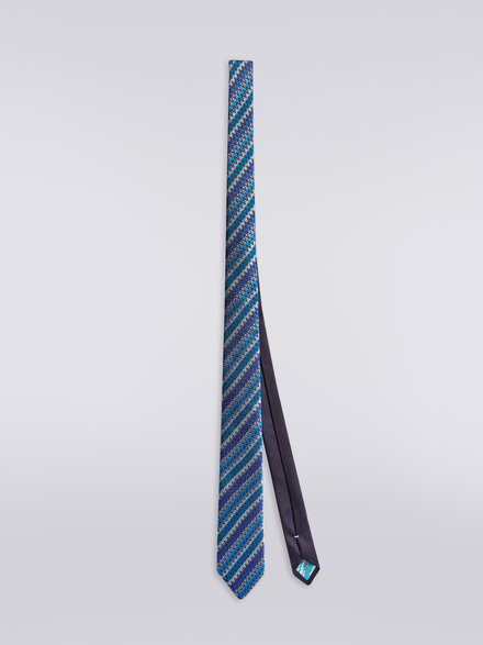 Silk tie with oblique stripes and zigzags, Multicoloured  - LS23WS0EBV00DBSM67U