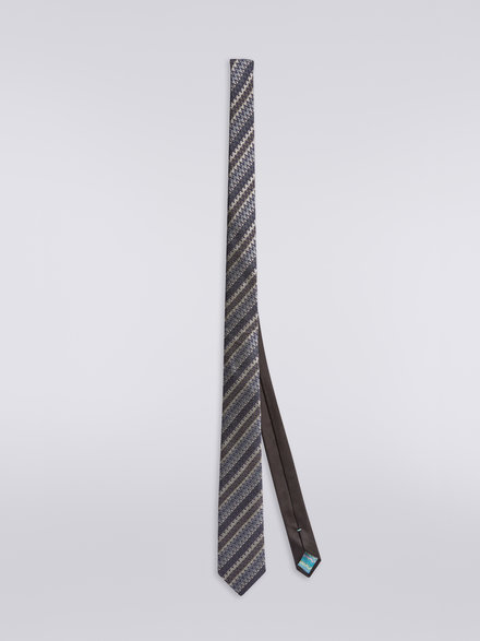 Silk tie with oblique stripes and zigzags, Multicoloured  - LS23WS0EBV00DBSM67V