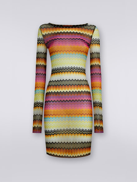Zigzag print tulle cover up mini-dress, Multicoloured - MC22SL00BJ00DJSM8NP