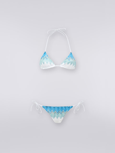 Zigzag viscose blend bikini with lurex, White, Blue & Sky Blue - MC22SP00BR00JJS728C