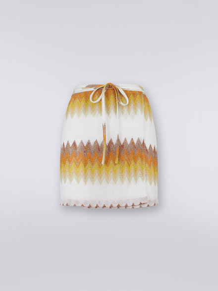 Sarong miniskirt cover up with lamé zigzag, White, Yellow & Ochre - MS23SH0BBR00JJS109L