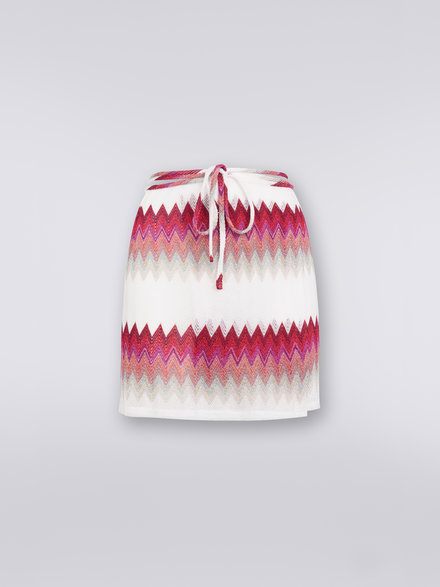 Sarong miniskirt cover up with lamé zigzag, White, Pink & Fuchsia - MS23SH0BBR00JJS30AI