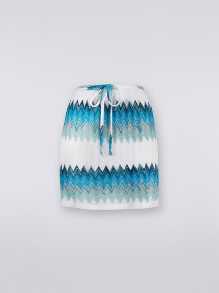 Sarong miniskirt cover up with lamé zigzag, White, Blue & Sky Blue - MS23SH0BBR00JJS728C