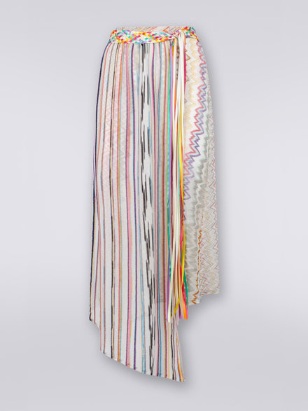 Midi skirt with braided belt, Multicoloured Lamé Patchwork - MS23SH0DBR00KOSM8NZ