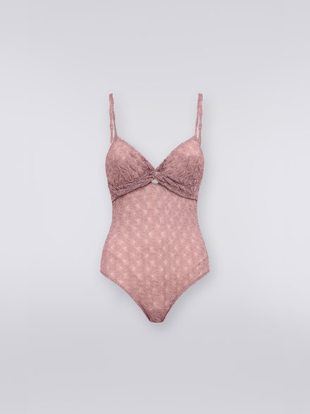 One-piece swimming costume with lace and lamé effect, Pink Lamé - MS23SP0ABR00JLL303S