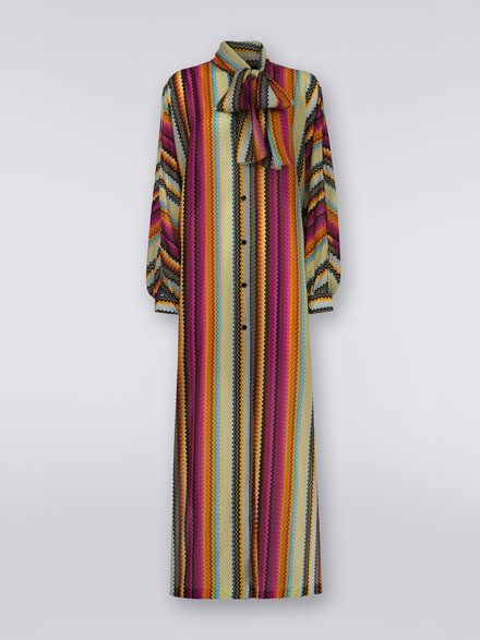 Long habutai silk cover up with sash collar, Multicoloured - MS23SQ08BW00KXSM8NP