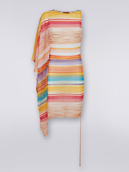 One-shoulder cover up in striped viscose, Multicoloured - MS23SQ0XBK023KSM8NB