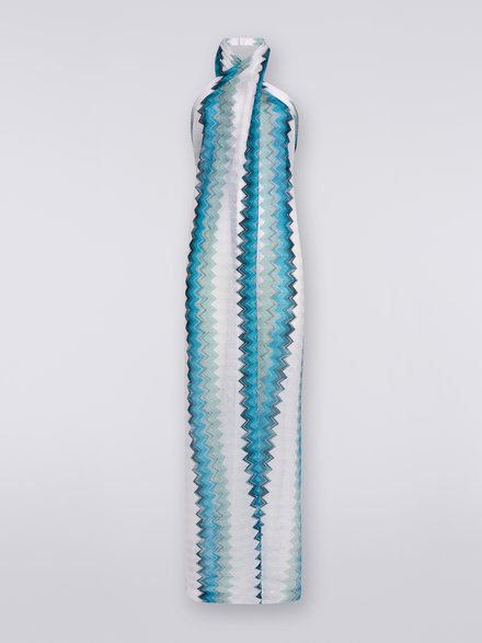 Long sarong piece cover up dress with lamé zigzag, White, Blue & Sky Blue - MS23SQ14BR00JJS728C