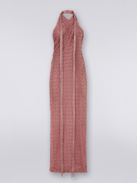 Long lace-effect sarong cover up with lamé, Pink Lamé - MS23SQ14BR00JLL303S