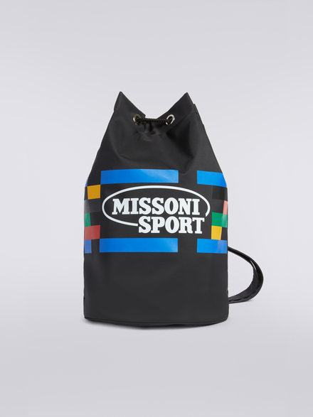 Nylon rucksack with multicoloured print and logo, Black    - OS23SX04BW000493911