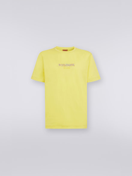 Crew-neck cotton T-shirt with embroidered logo lettering, Yellow  - UC22SL03BJ00C7S109Z