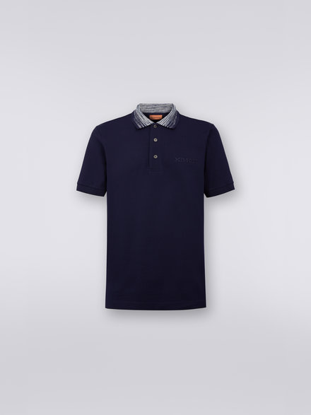 Cotton polo shirt with slub collar and logo lettering, Navy Blue - UC22W200BJ0019S70WR