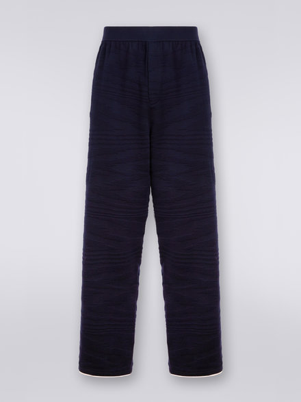 Wool and viscose embossed trousers, Navy Blue  - UC23SI00BK021ZS728P