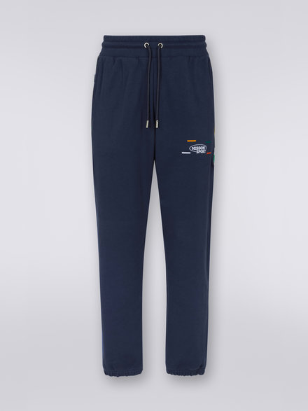 Cotton jogger trousers with multicoloured insert, Navy Blue  - UC23SI01BJ00EQS729H