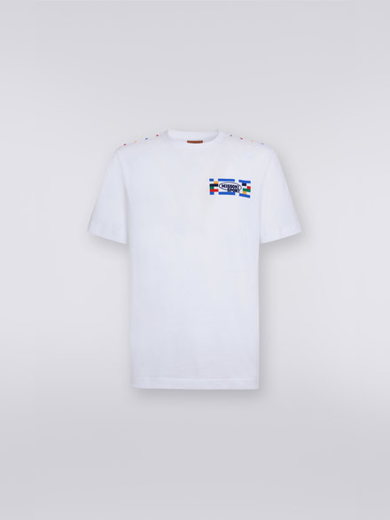 Crew-neck cotton T-shirt with logo and contrasting piping, White & Multicoloured Heritage - UC23SL05BJ00ECS0179