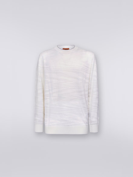 Wool and viscose crew-neck jumper with embossed working, White  - UC23SN01BK021ZS016D