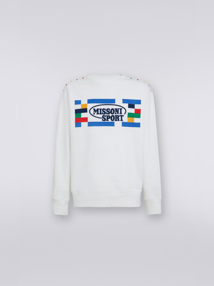 Crew-neck cotton sweatshirt with Legacy logo and knitted piping, White & Multicoloured Heritage - UC23SW00BJ00EDS0179
