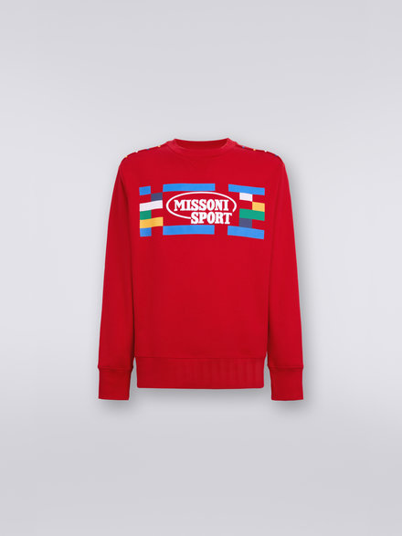 Crew-neck cotton sweatshirt with Legacy logo and knitted piping, Red & Multicoloured - UC23SW00BJ00EDS413F